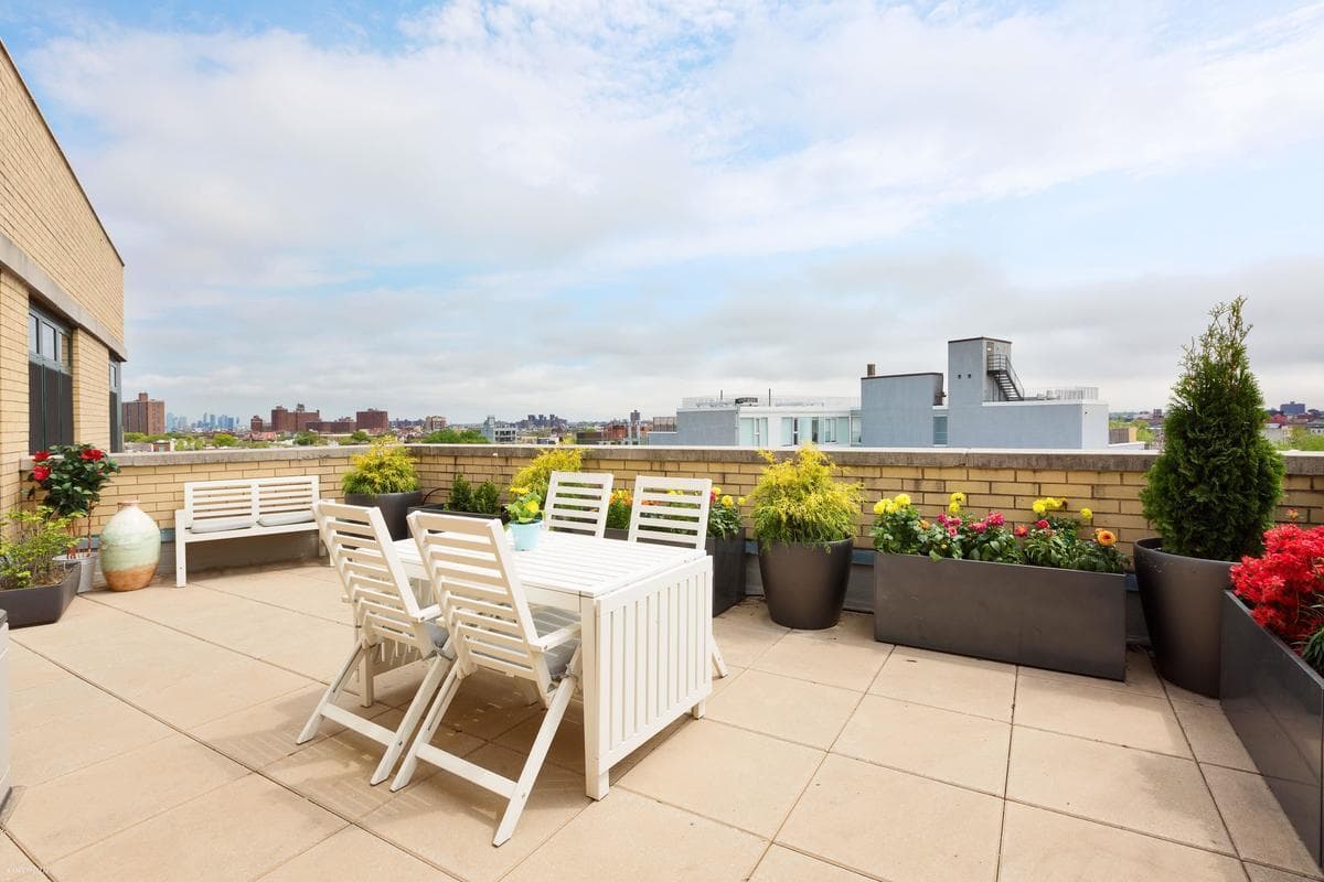 This penthouse condo in Prospect Heights has a terrace with a view