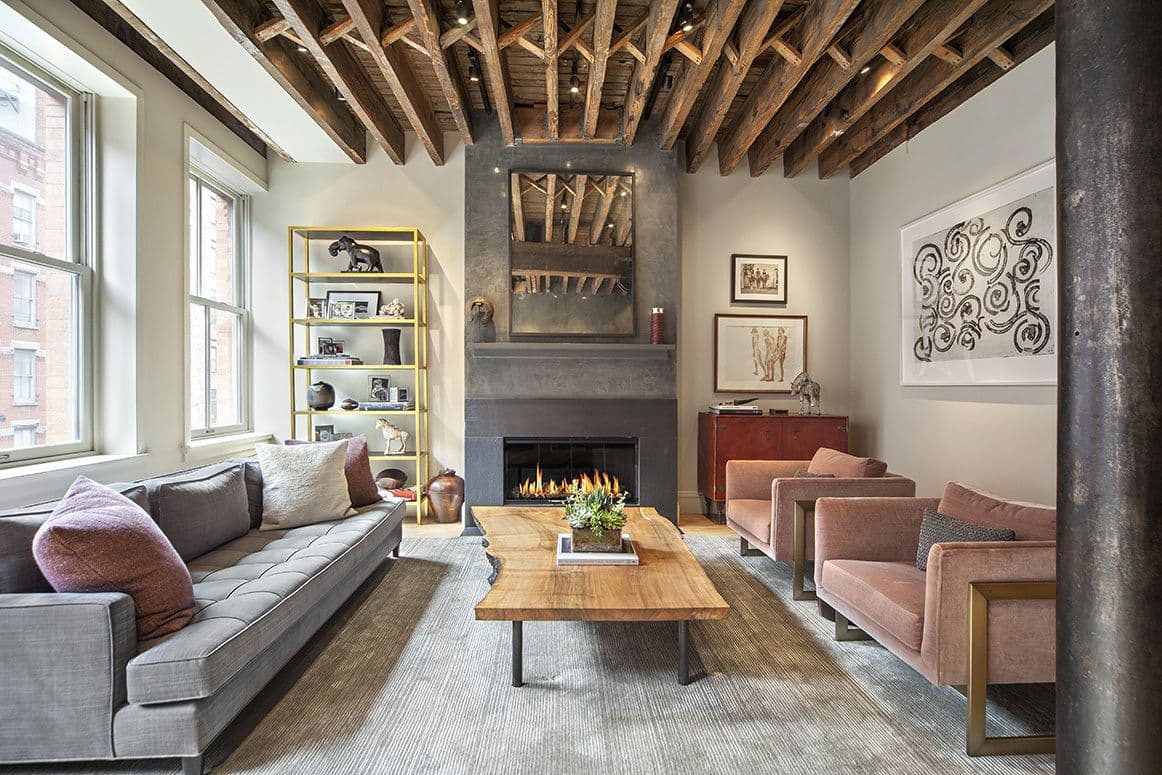 This three-bedroom duplex loft is in a former fruit market in Tribeca