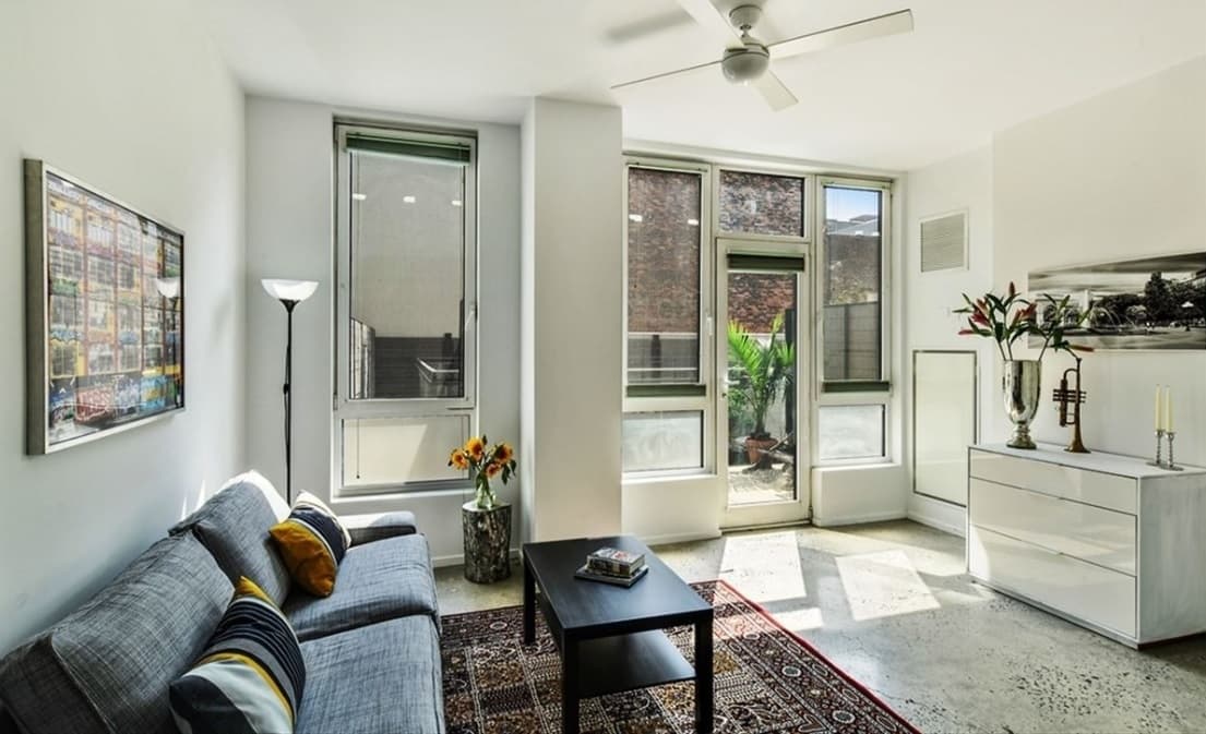 A Williamsburg studio with a private terrace, gym, and low monthlies, for $635,000