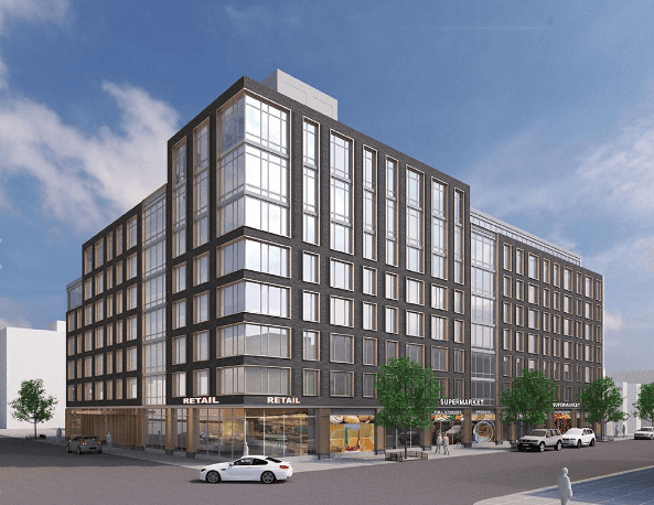 A rendering of the eight-story building at 210 Clarkson Avenue in Prospect Lefferts Gardens, Brooklyn.