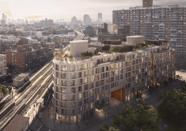 A rendering of the 270-unit building at 255 Lorimer.