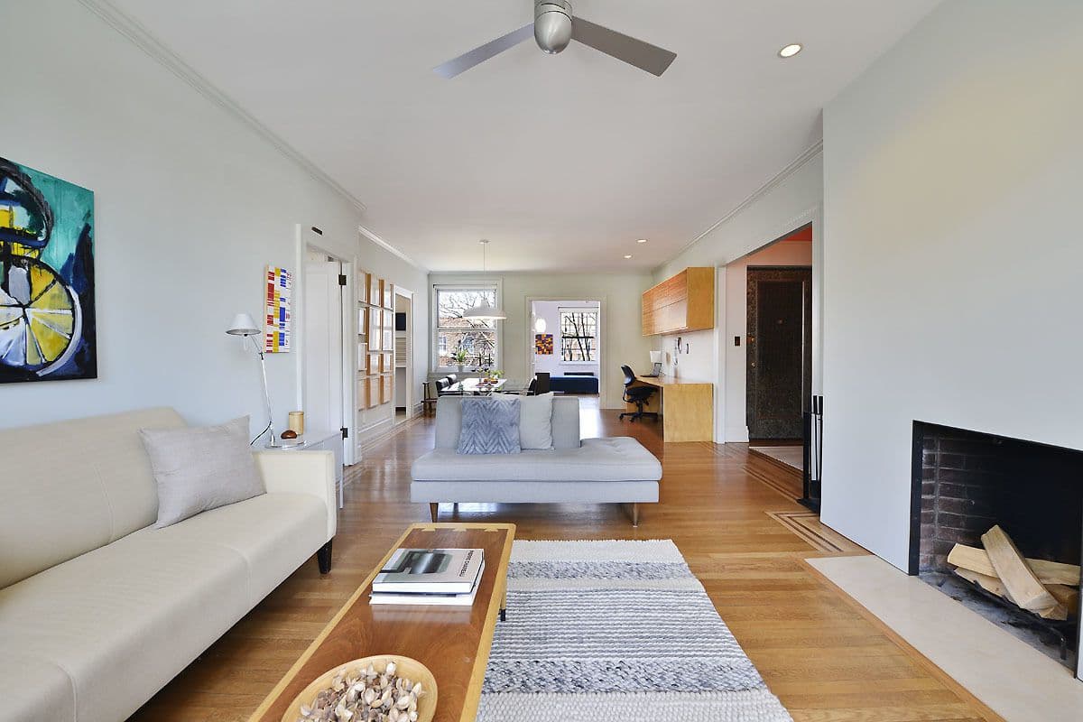 A Jackson Heights two bedroom with a wood-burning fireplace and its own elevator entrance, for $815,000