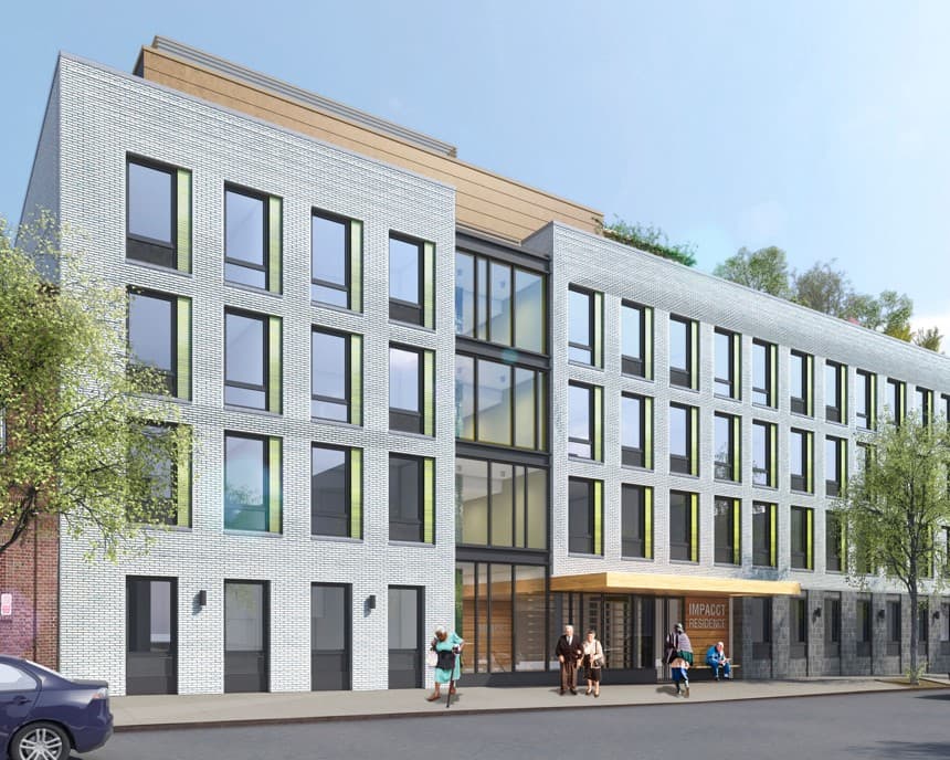 A rendering of the four-story grey building at 811 Lexington Avenue in Bedford-Stuyvesant, Brooklyn.