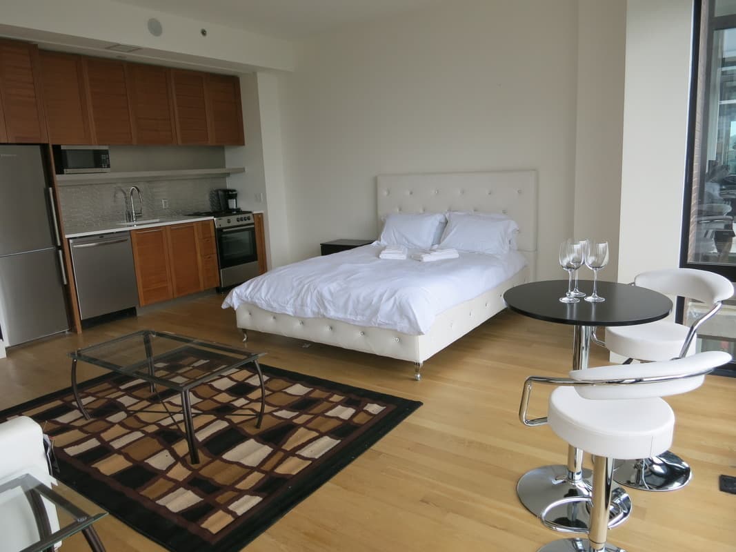 Unfortunate staging aside, this $2,335/month Williamsburg studio has all the extras