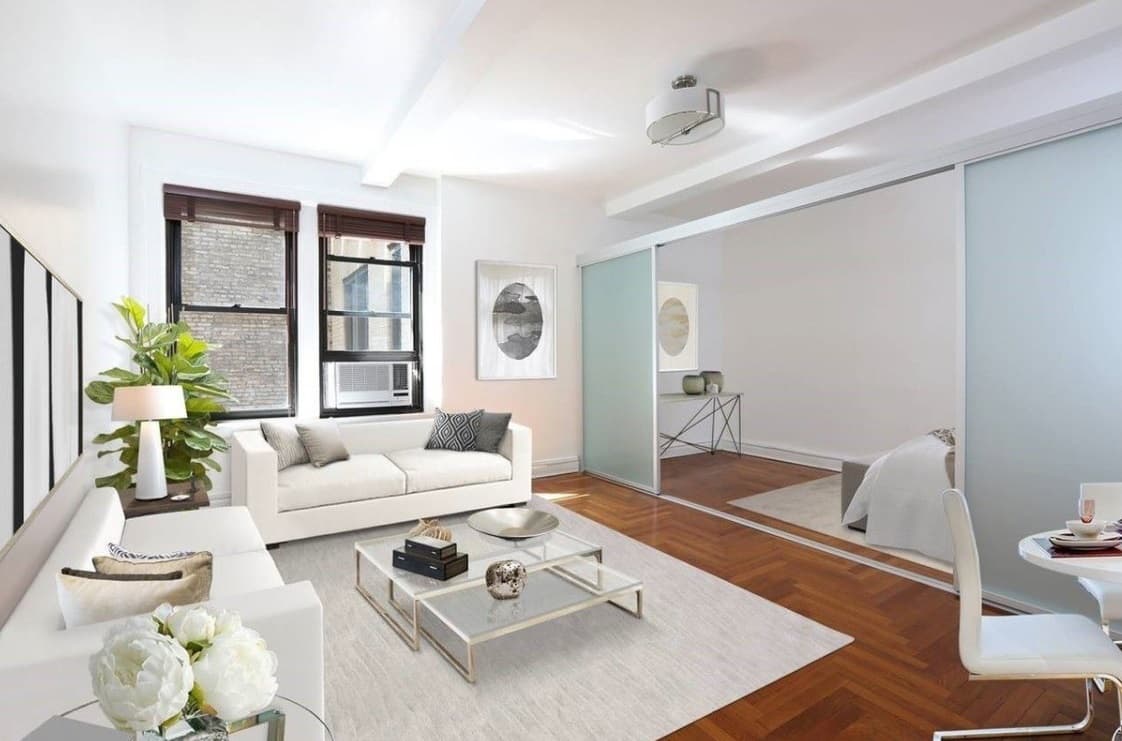 A big bathroom and separate sleeping space are selling points in this Prospect Heights studio