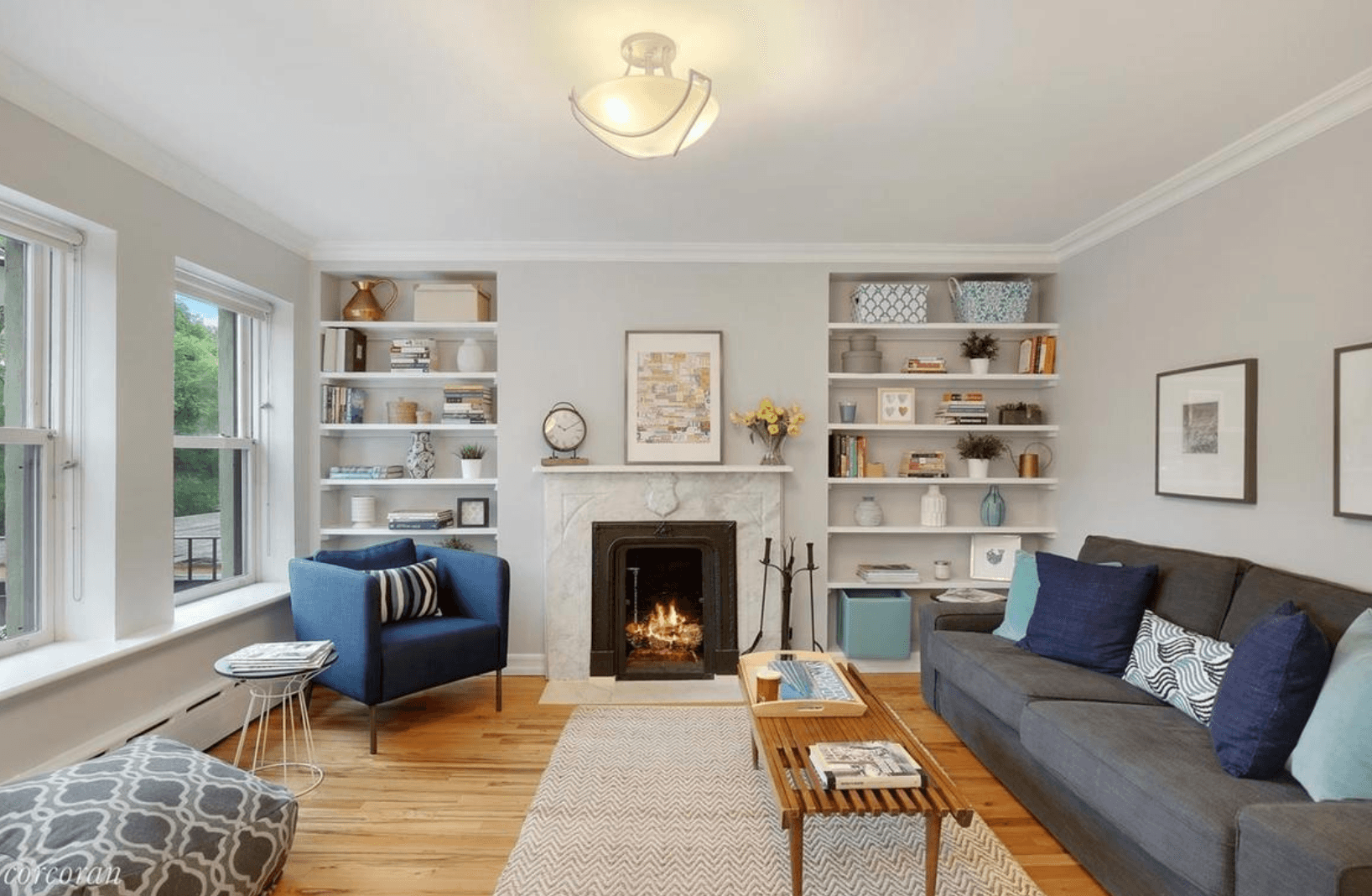 This Fort Greene two-bedroom has a fireplace and deck, if you don't mind a top floor walkup