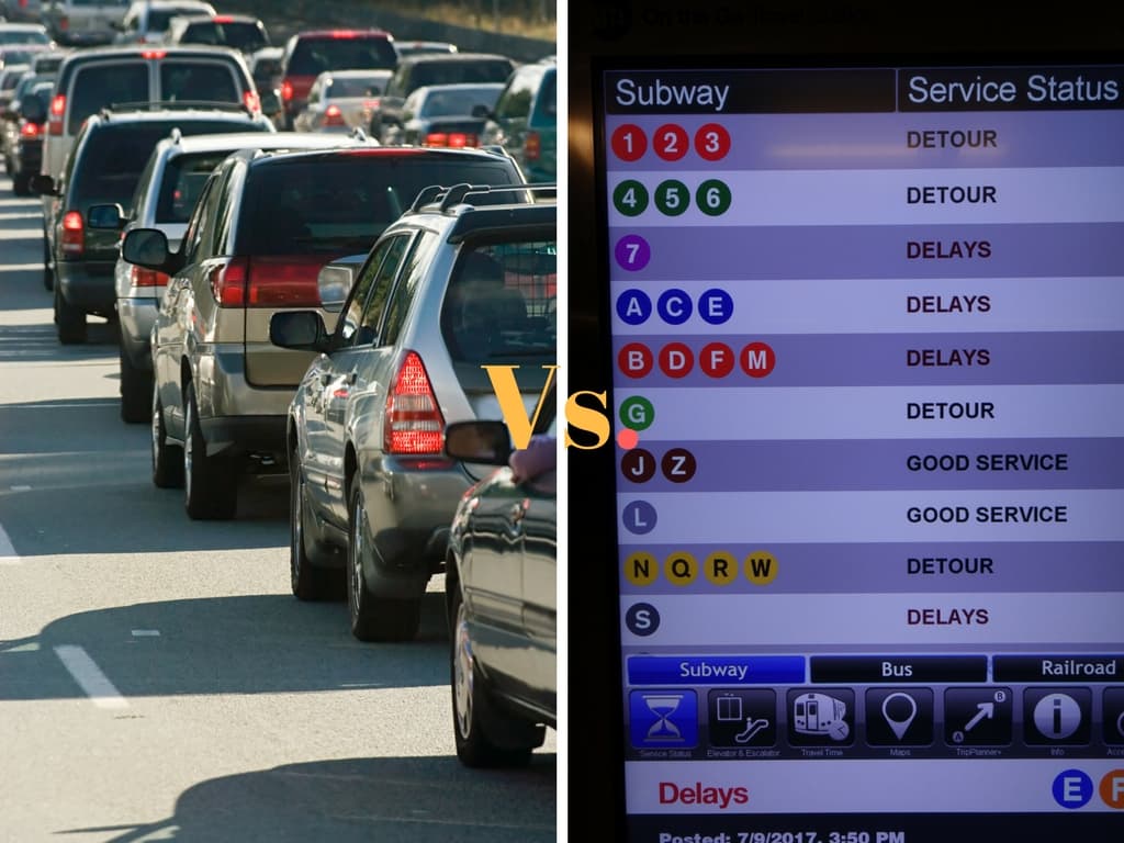 Which is the lesser of two commuting evils: Bumper-to-bumper traffic or subway delays?
