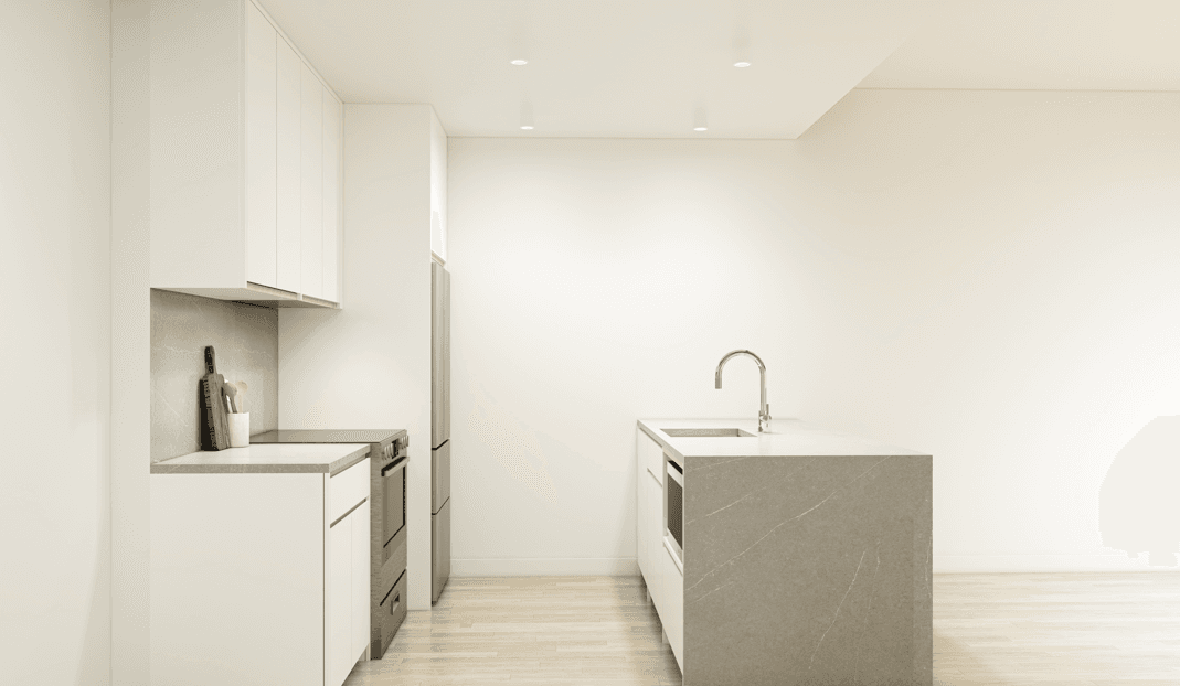 A rendering of one of the units at the 21-story building.