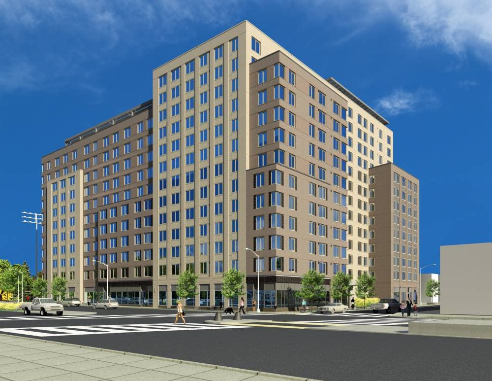 A rendering of the 13-story building at the corner of Logan Street and Atlantic Avenue. 