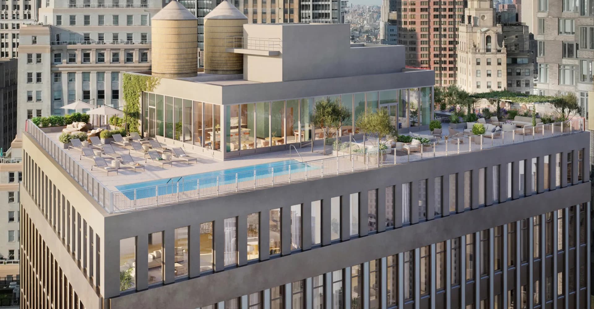 A rendering of the roofdeck at 55 Broad Street.