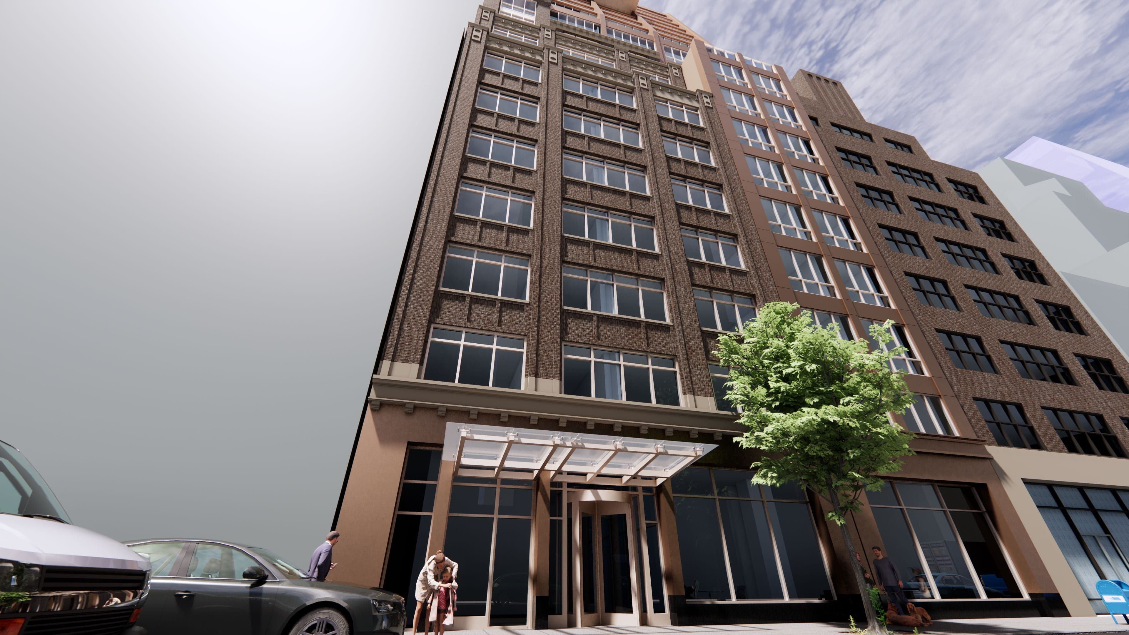 A rendering of the 19-story building at 341 West 38th Street.