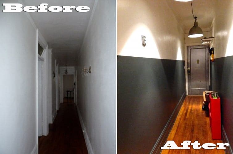 Revive a long, dark hallway with a two-toned paint job