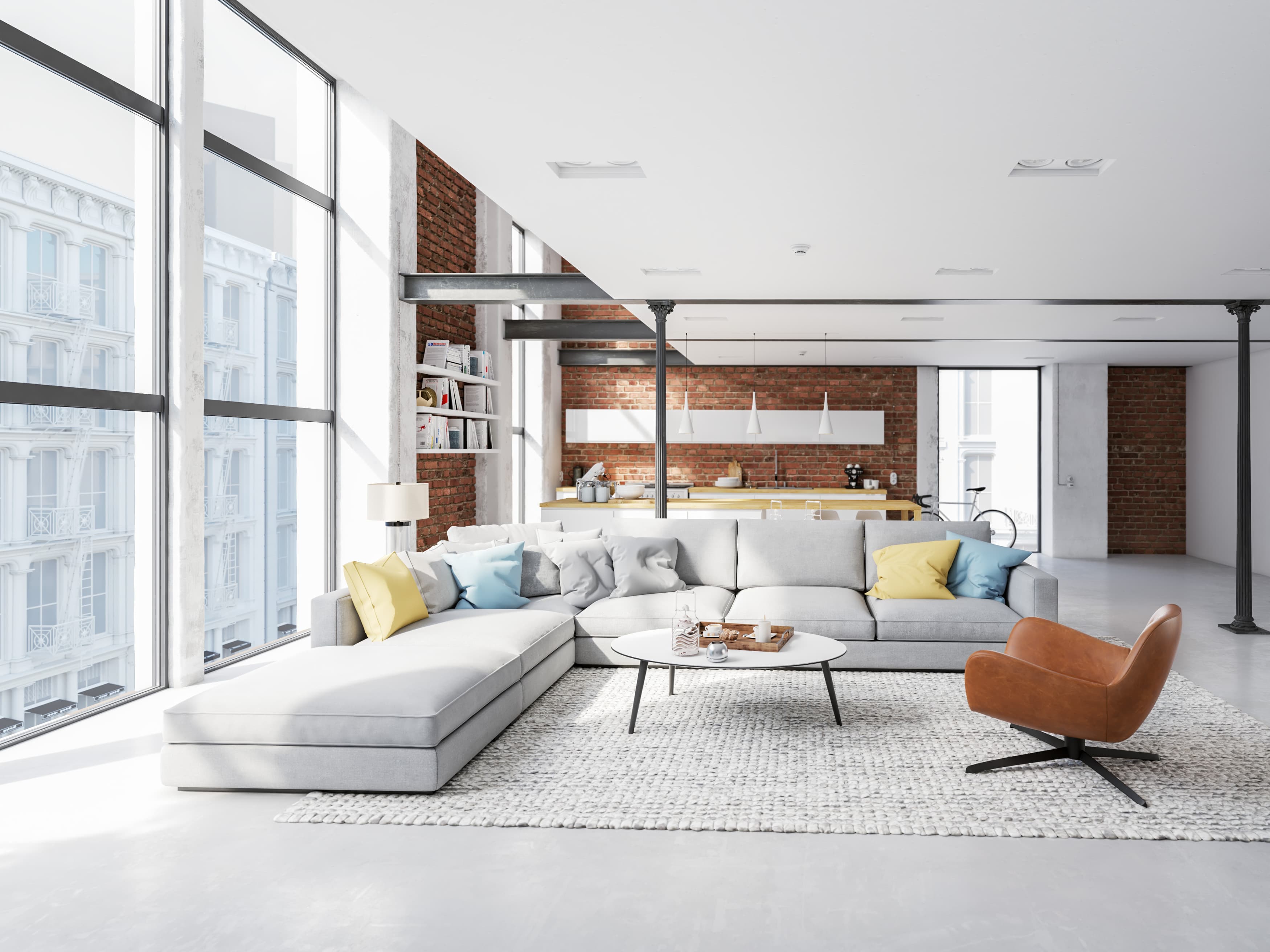New modern city loft apartment. 3d rendering stock photo