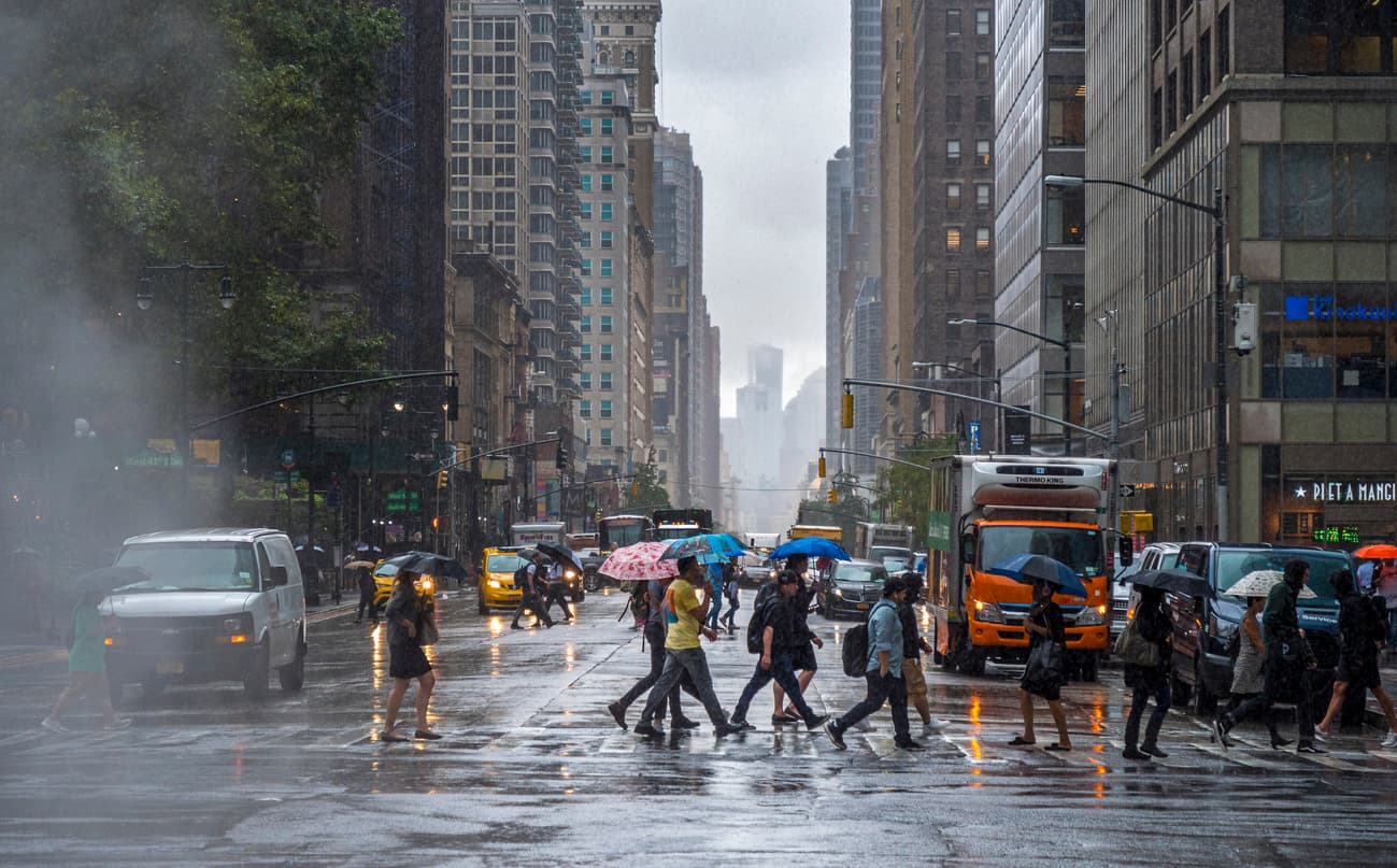 New York City cabs on a Rainy day 