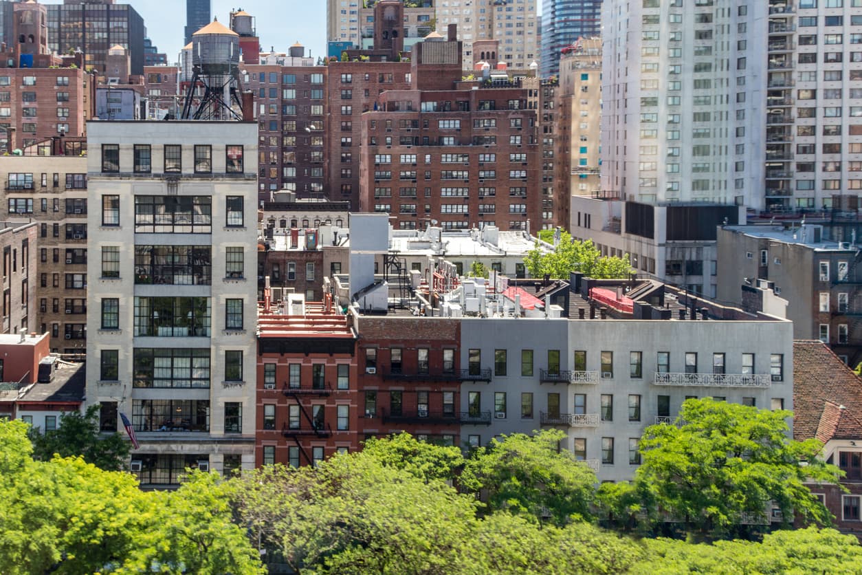 Rental buildings in Midtown Manhattan New York City seen from the Roosevelt Island Tramway