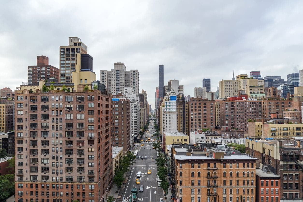 Looking down on New York streets from the top of a skyscraper