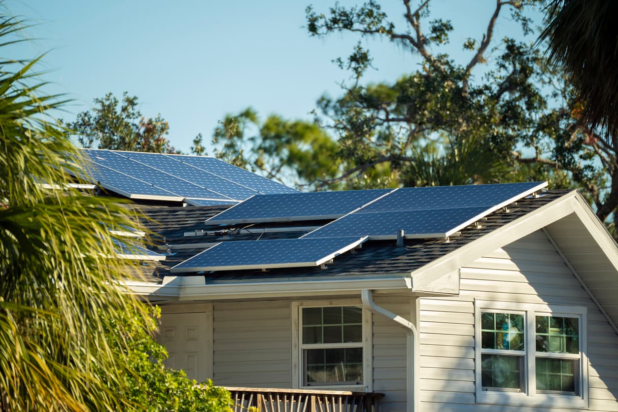 solar panels on a small house roof