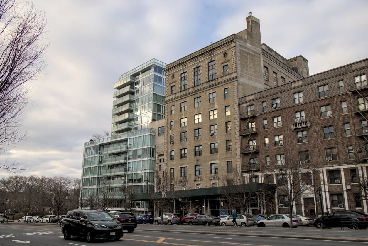 new condo building and older co-op buildings in Prospect Heights, Brooklyn