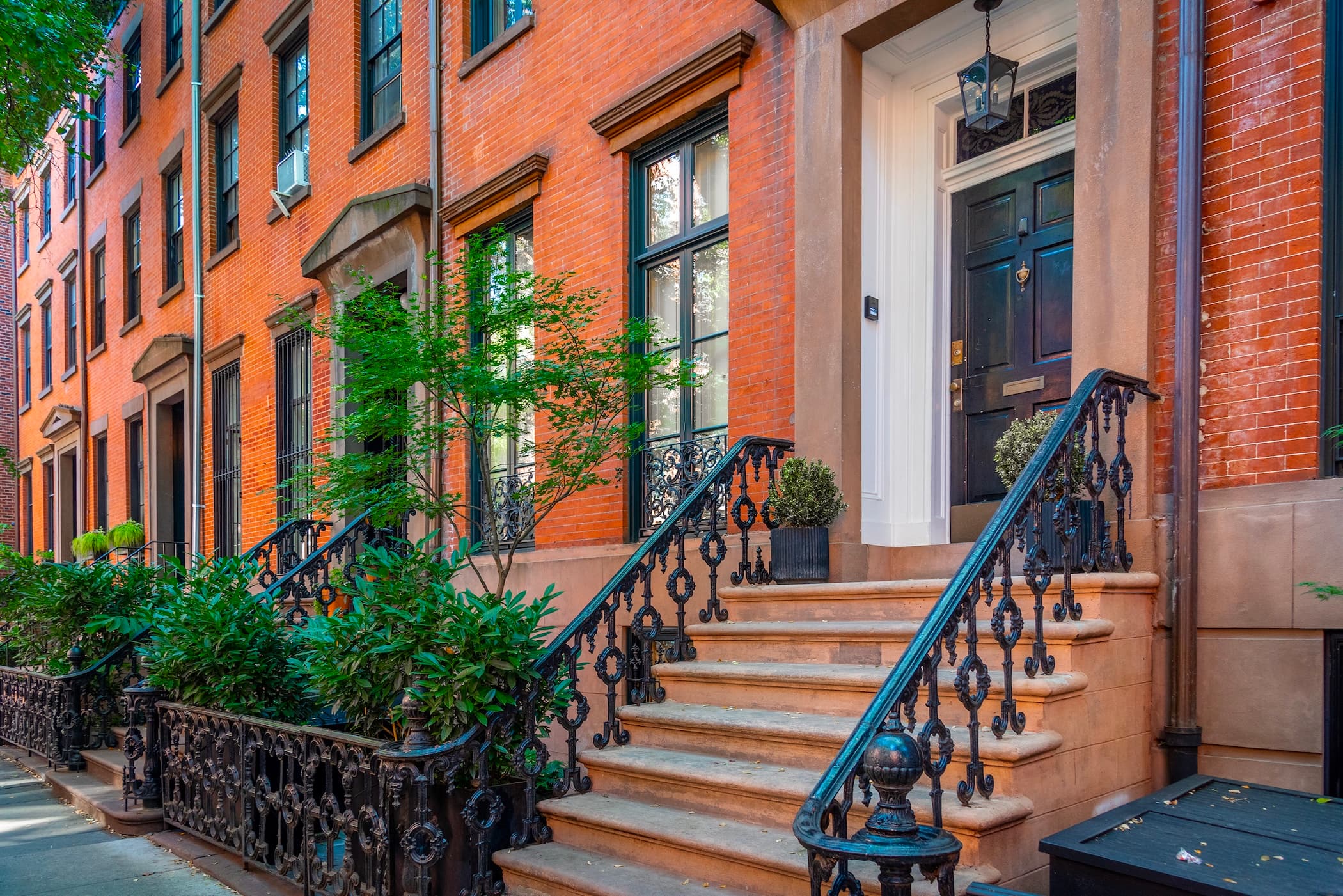 Brick townhouses in NYC