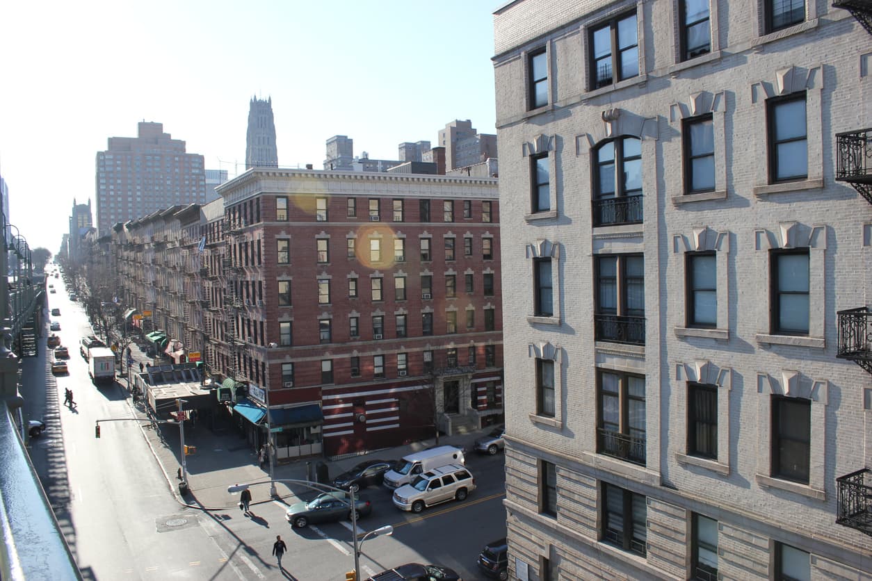 Broadway in Upper West Side in Harlem as seen high from the subway station.
