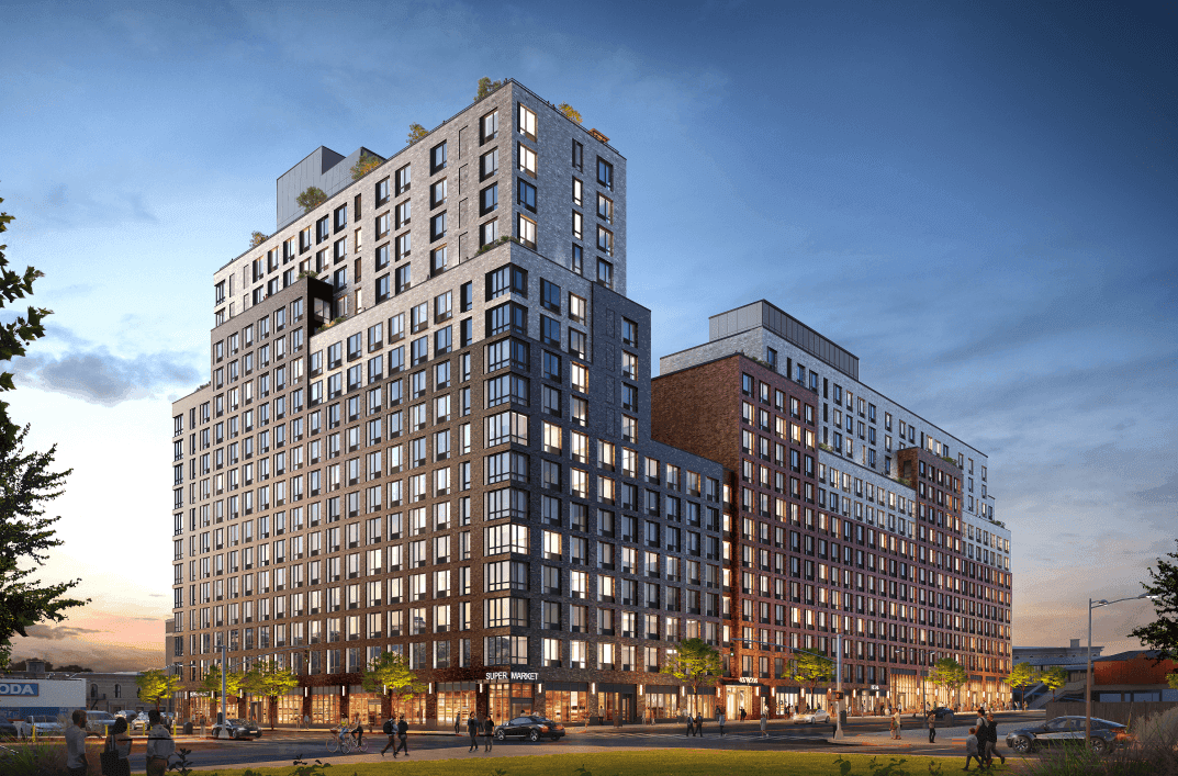 A rendering of the two buildings in Inwood, Manhattan