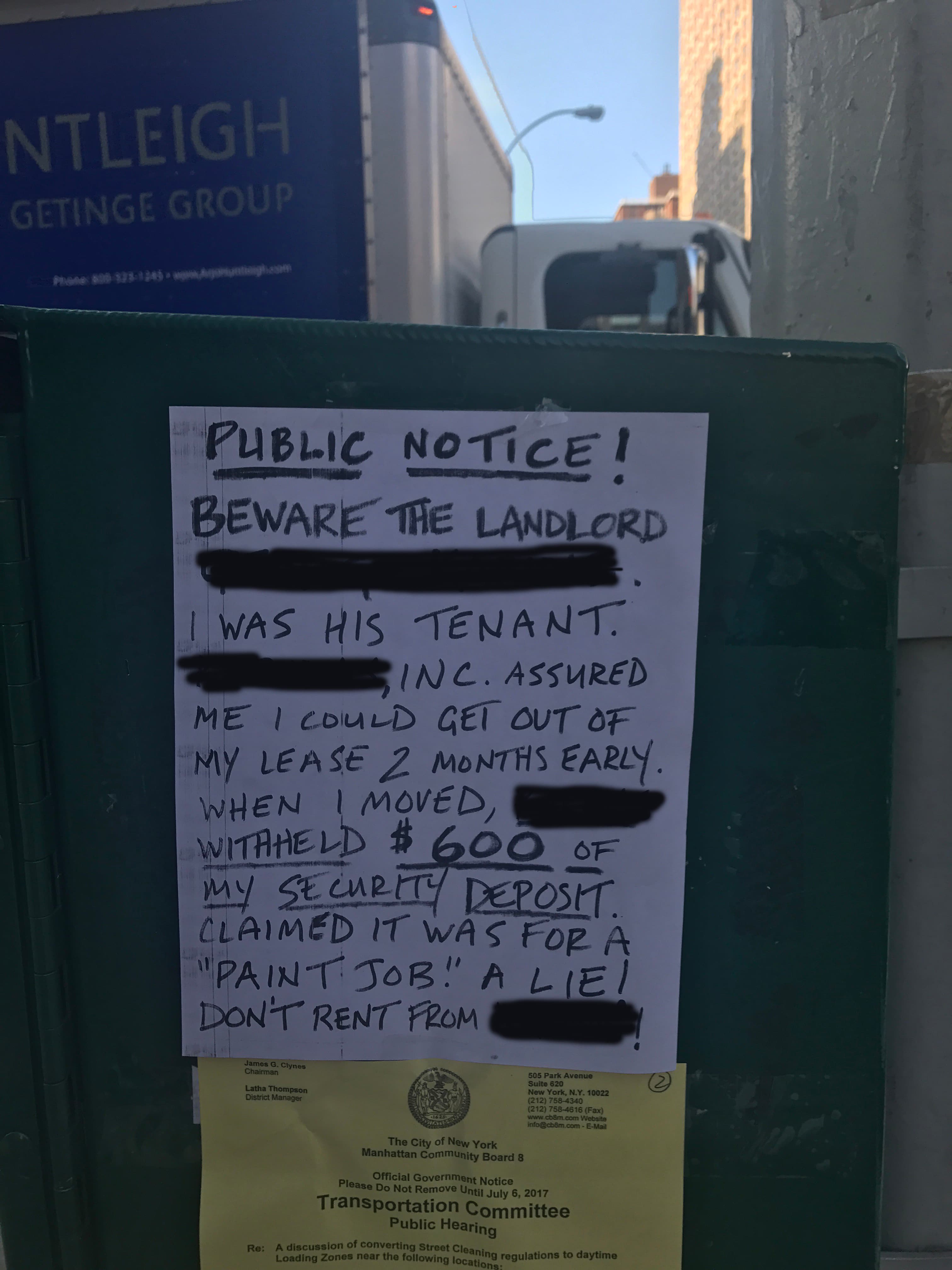 One disgruntled Upper East Side tenant is calling out their landlord the old fashioned way—with flyers