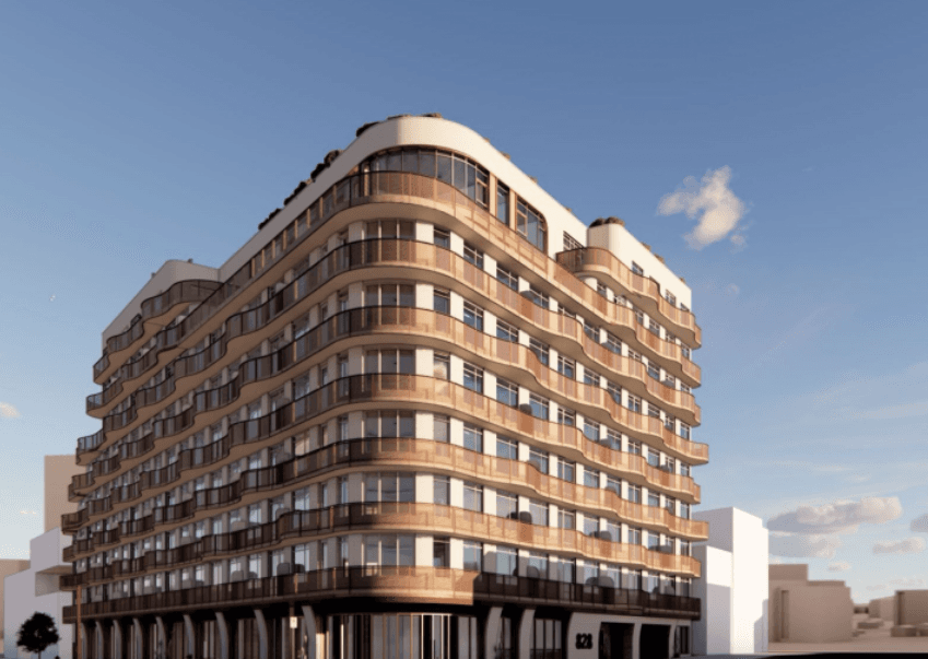 A rendering of the nine-story building at 828 Metropolitan Ave in East Williamsburg, Brooklyn.