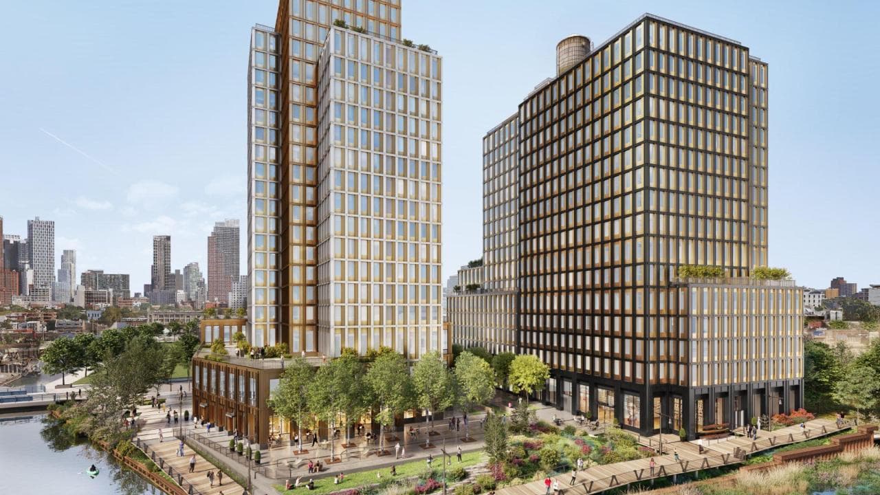 A rendering of the two buildings at 424 and 436 Carroll Streets in Gowanus, Brooklyn.