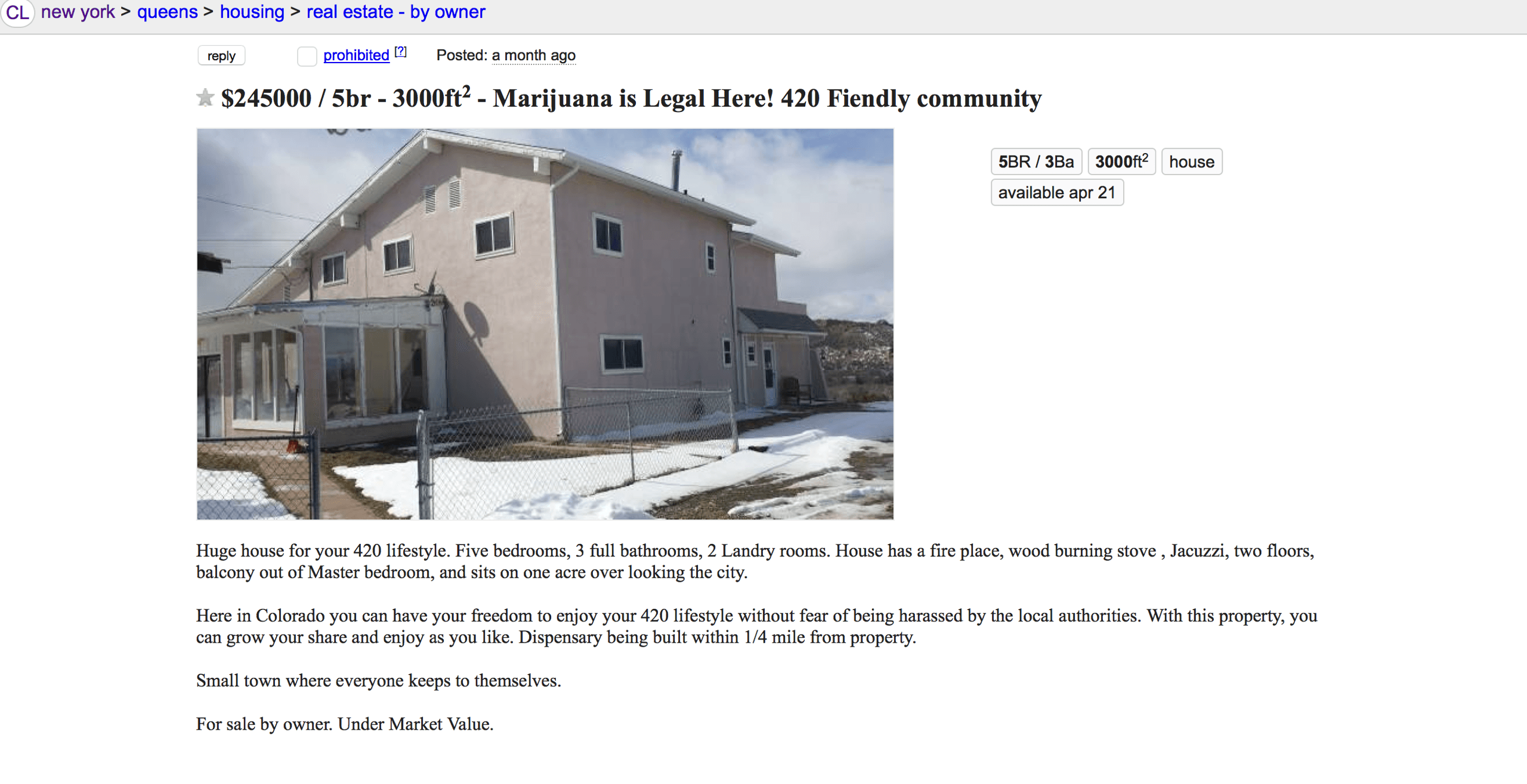 Attention, Queens Craigslist house-hunters: The perfect home for a pothead like you