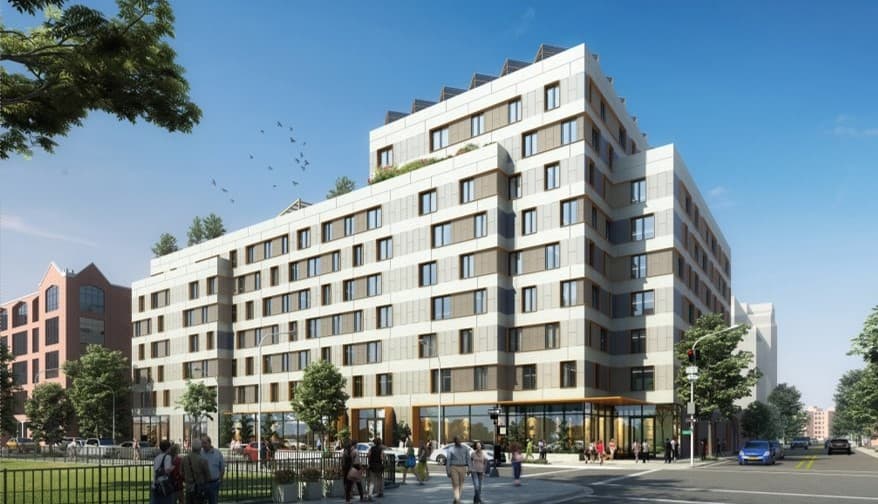 A rendering of the nine-story building at 88 Throop Ave in South Williamsburg, Brooklyn.